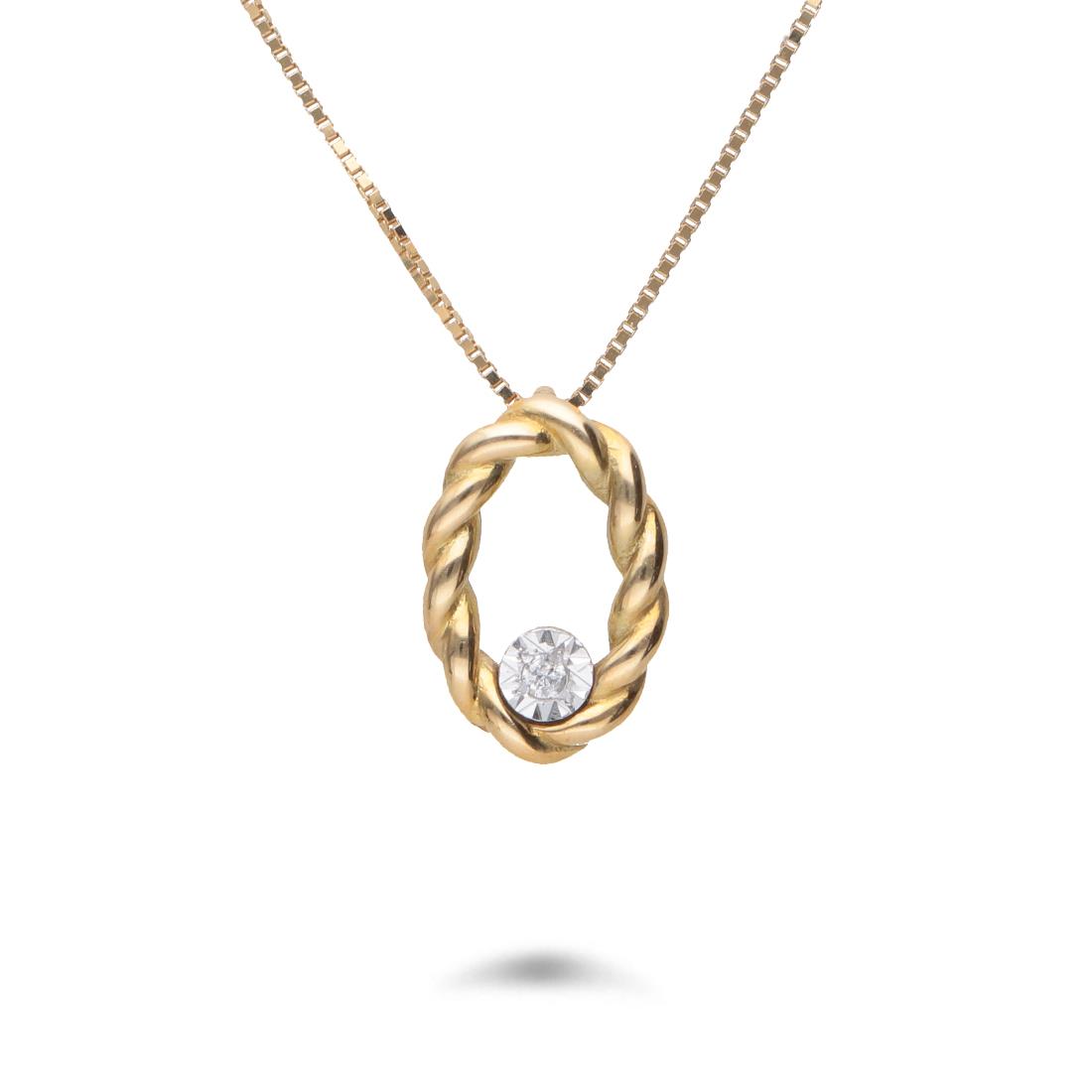 Collana in oro con ovale intrecciato con diamante ct 0,008 - ORO&CO