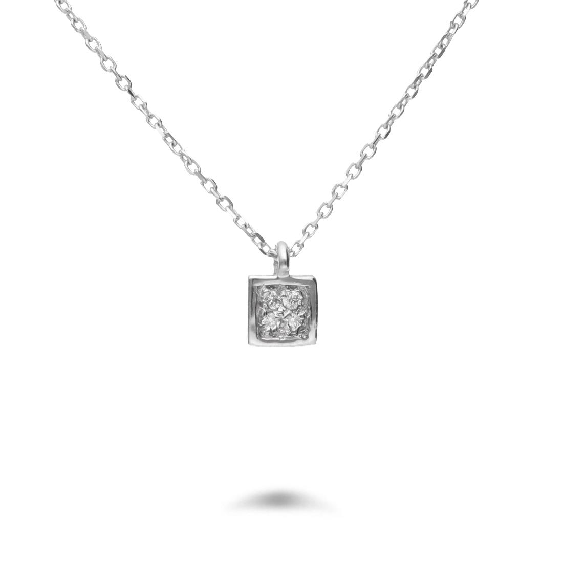 Collana in oro con quadrato con pavè diamanti ct 0,01 - ORO&CO