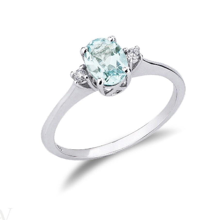 Anello in oro bianco con diamante e acquamarina - ORO&CO