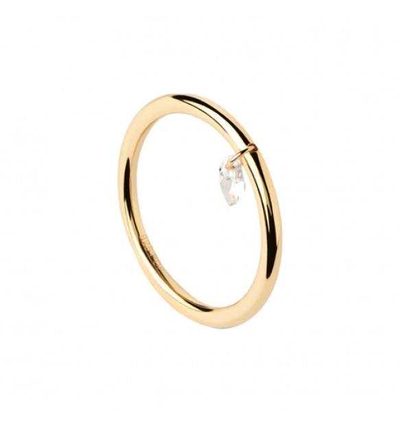 Rain solitaire ring in silver with golden finish and white crystal pendant - PDPAOLA