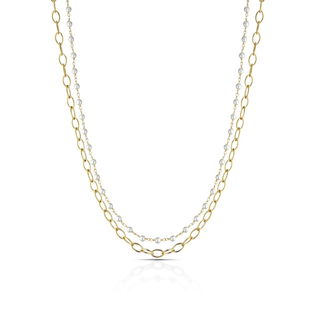 Double strand women's necklace in golden silver - KULTO 925