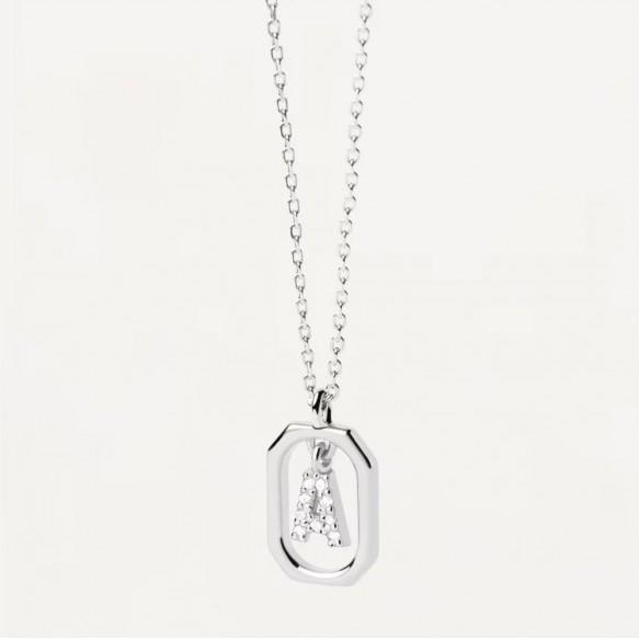 Mini Letters A necklace in silver with zircons - PDPAOLA