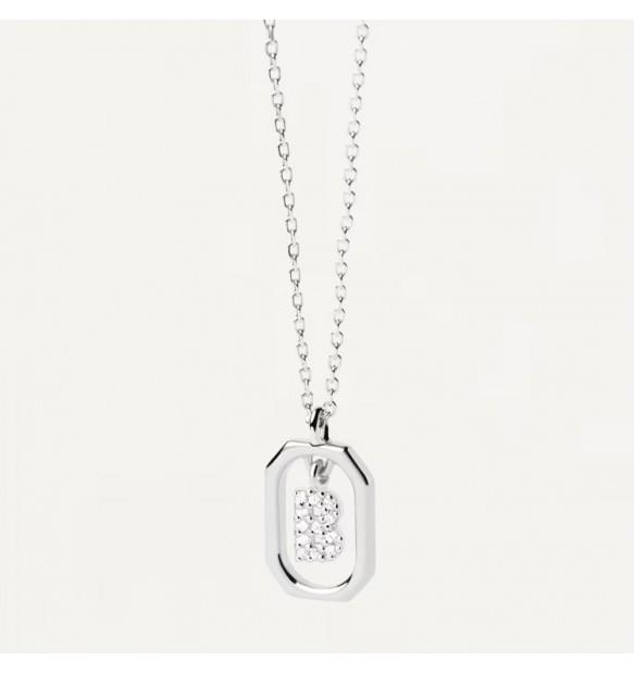 Mini Letters B necklace in silver with zircons - PDPAOLA