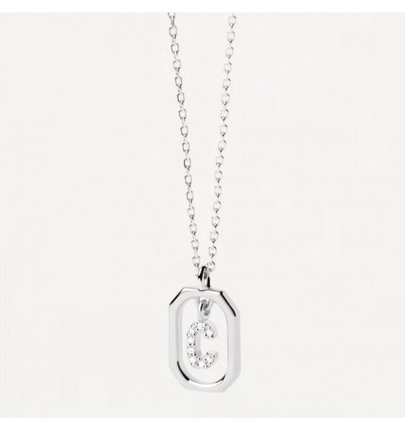 Mini Letters C necklace in silver with zircons - PDPAOLA