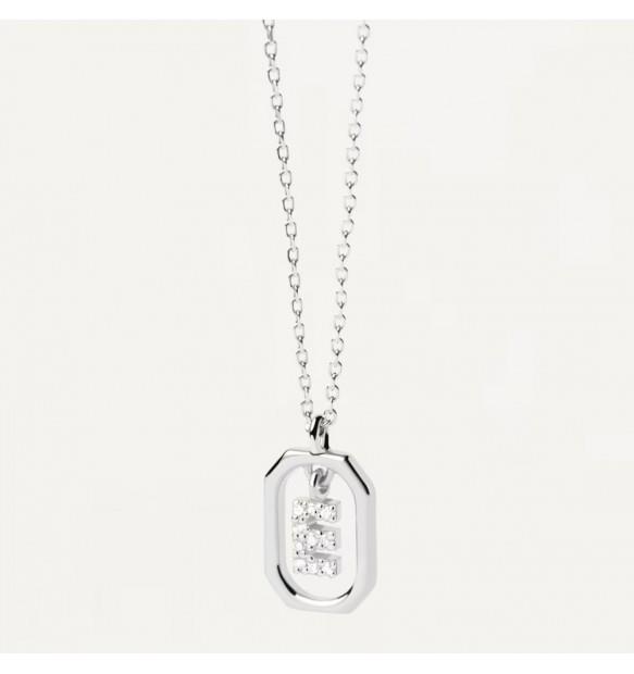 Mini Letters E necklace in silver with zircons - PDPAOLA