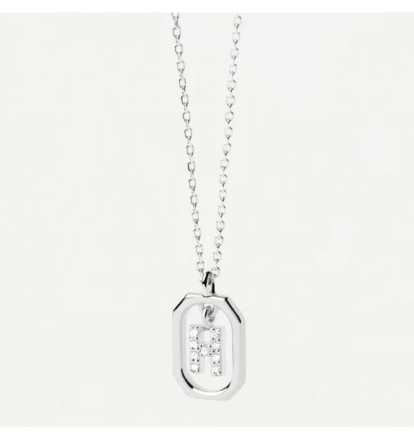 Mini Letters H necklace in silver with zircons - PDPAOLA