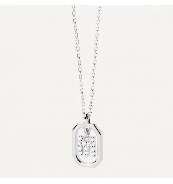 Mini Letters M necklace in silver with zircons - PDPAOLA