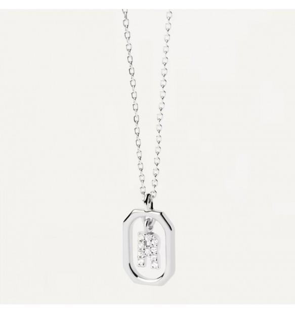 Mini Letters R necklace in silver with zircons - PDPAOLA