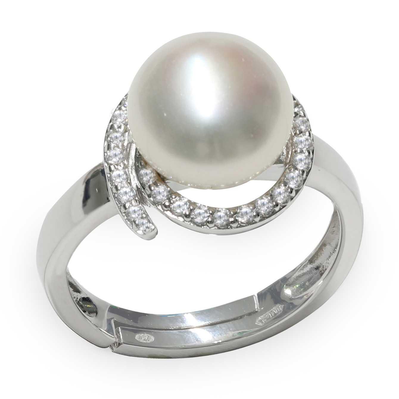 Anillo de plata con bot&oacute;n lleno de perlas y circonitas. - MAYUMI