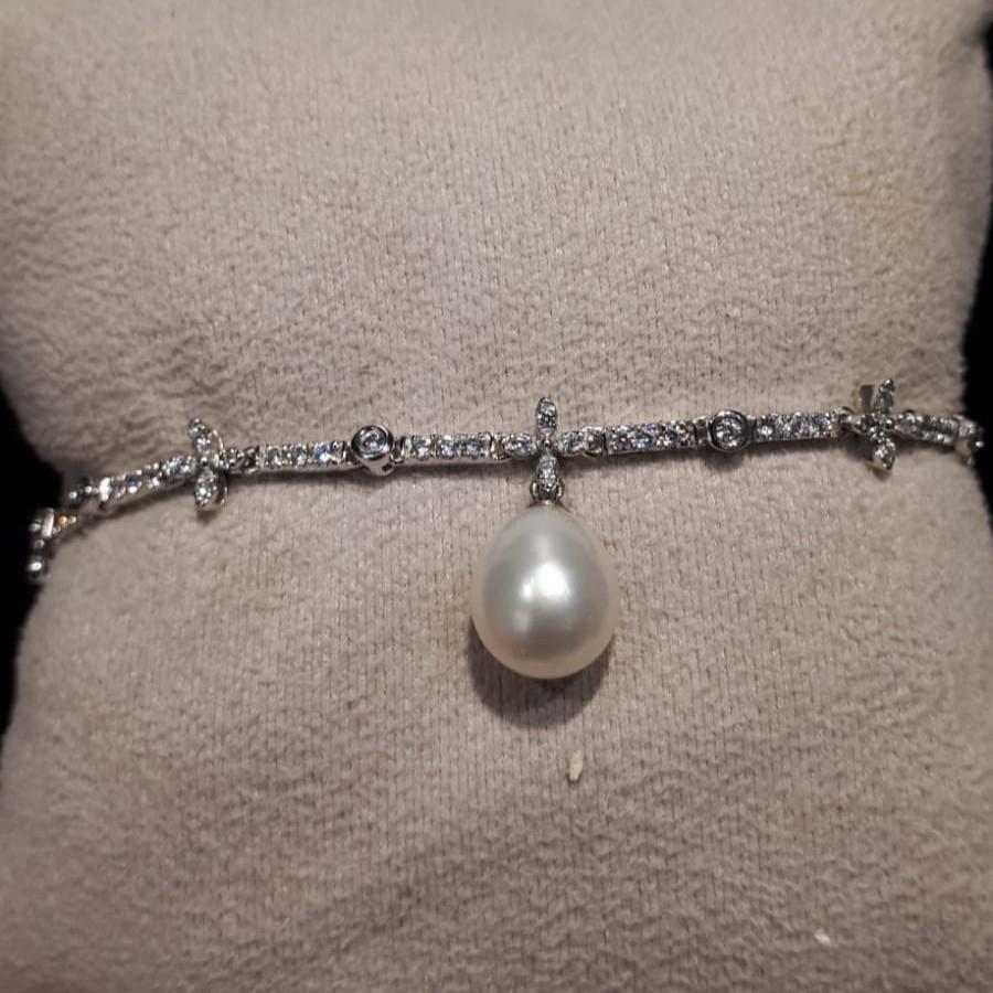 Pulsera de plata con perla completa y circonitas. - MAYUMI