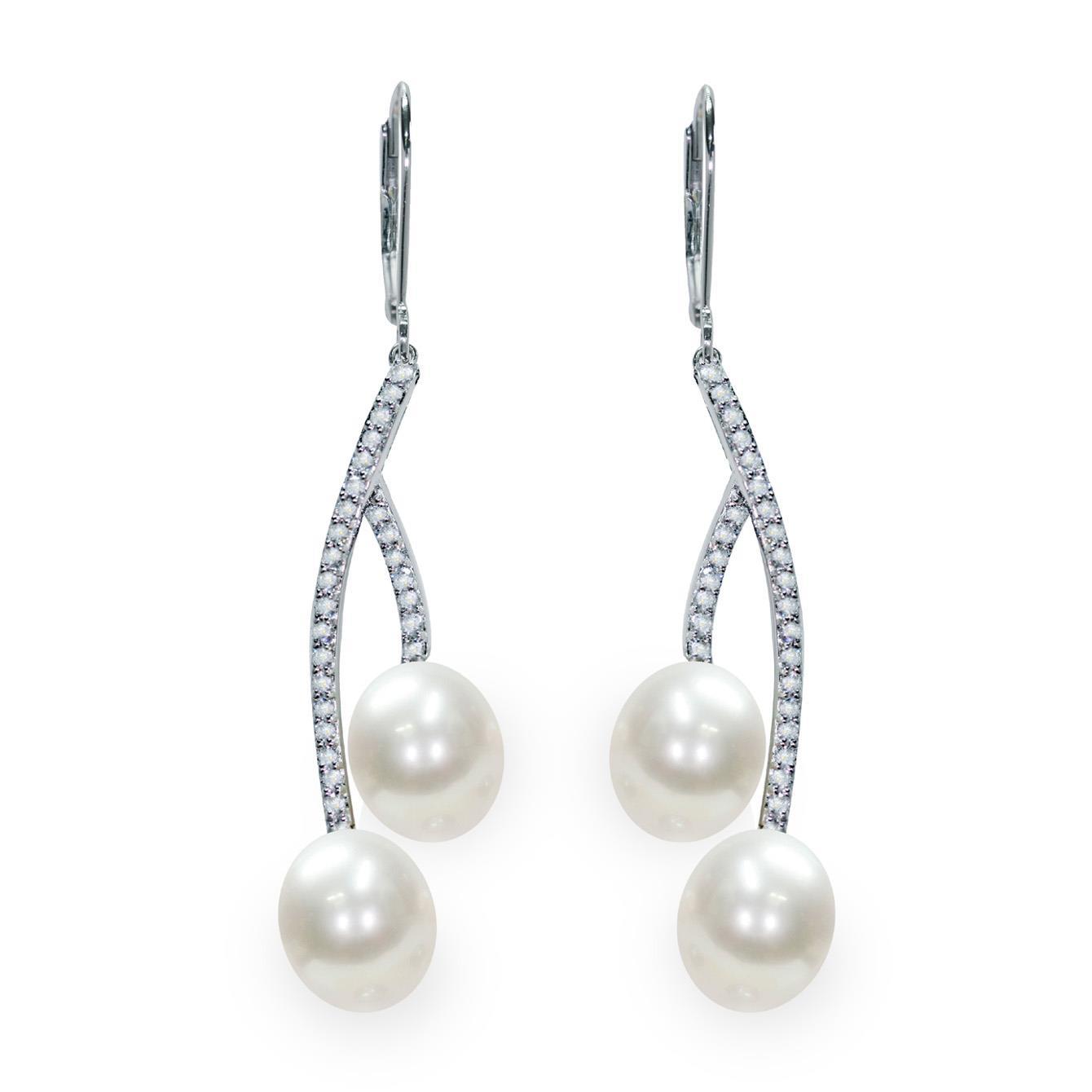 Pendientes colgantes de plata con perlas full nacaradas y circonitas - MAYUMI