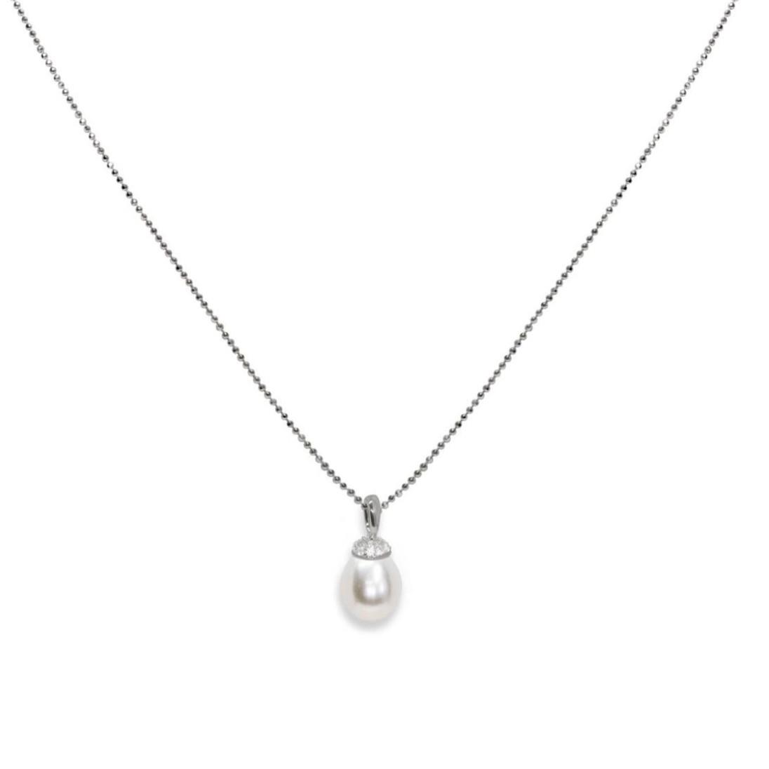 Collana in argento con perla piena perlagione drop pendente e zirconi - MAYUMI