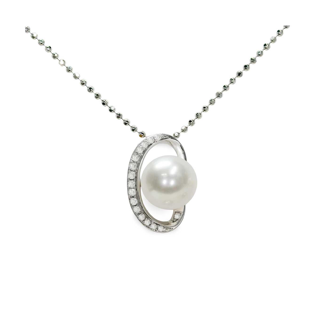Collana in argento con perla piena perlagione button e zirconi - MAYUMI