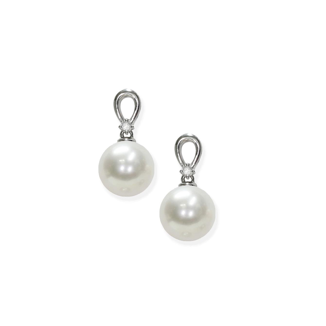 Orecchini pendenti in oro bianco 18kt con perla Akoya e diamanti - MAYUMI