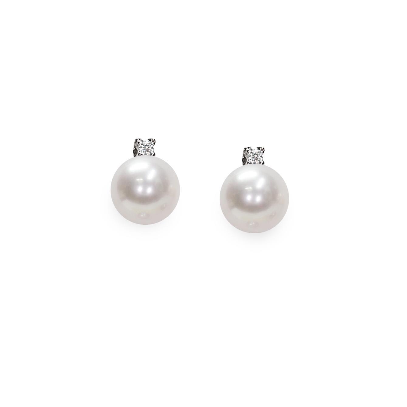 18kt white gold earrings with full pearlescent pearl and diamonds - MAYUMI