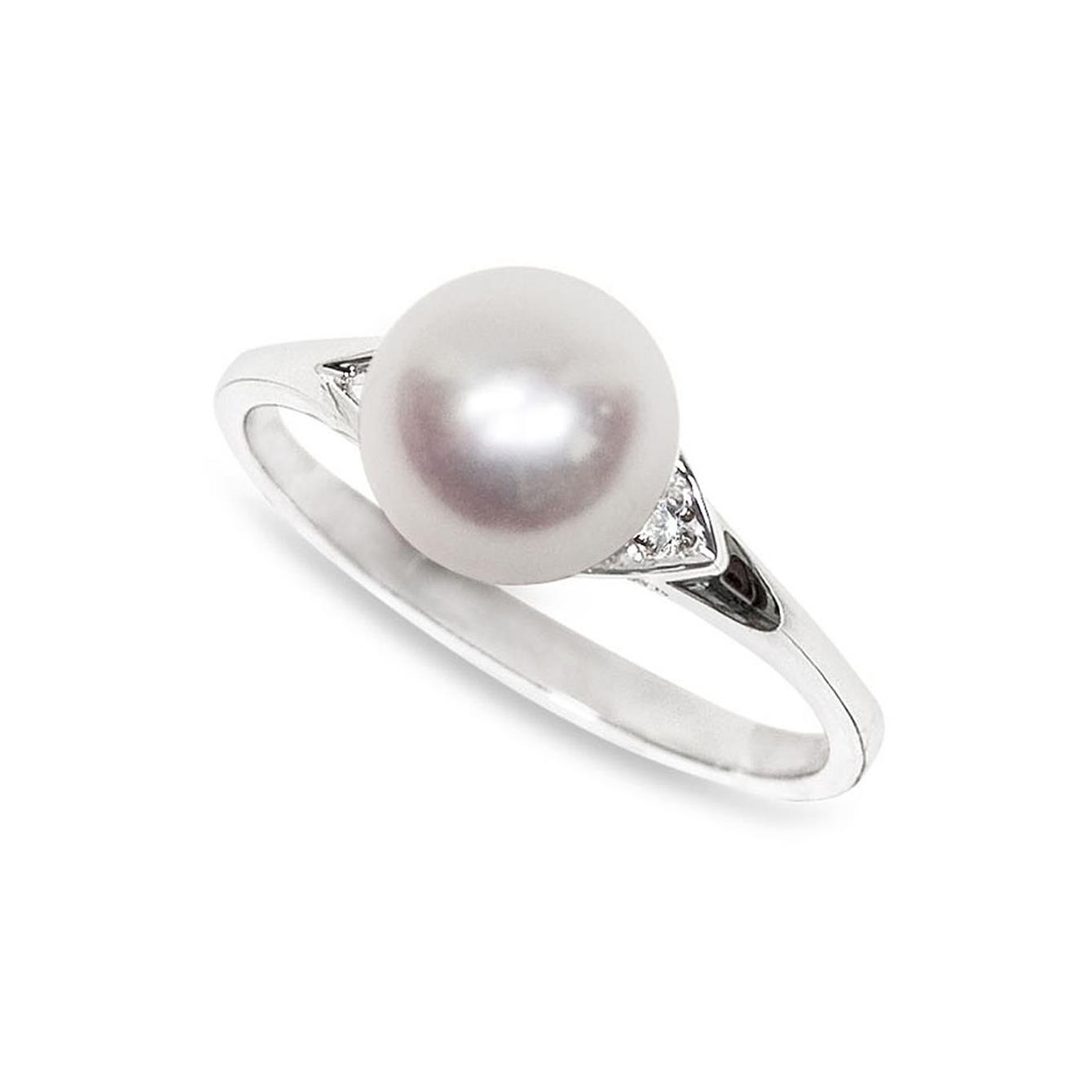 18kt white gold ring with full pearlescent pearl and diamonds - MAYUMI