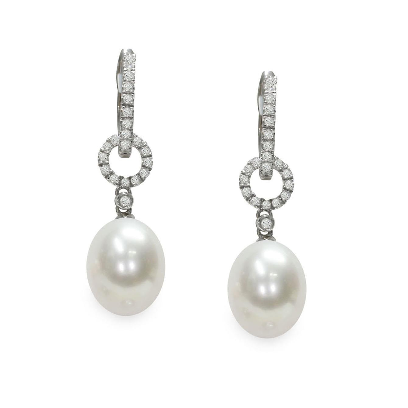 Silver pendant earrings with full pearl and zircons - MAYUMI