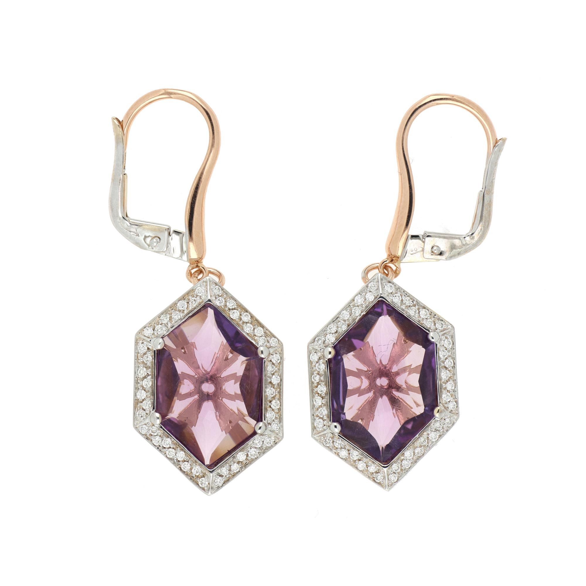 Gold lever earrings with amethyst and diamonds - GOLD ART