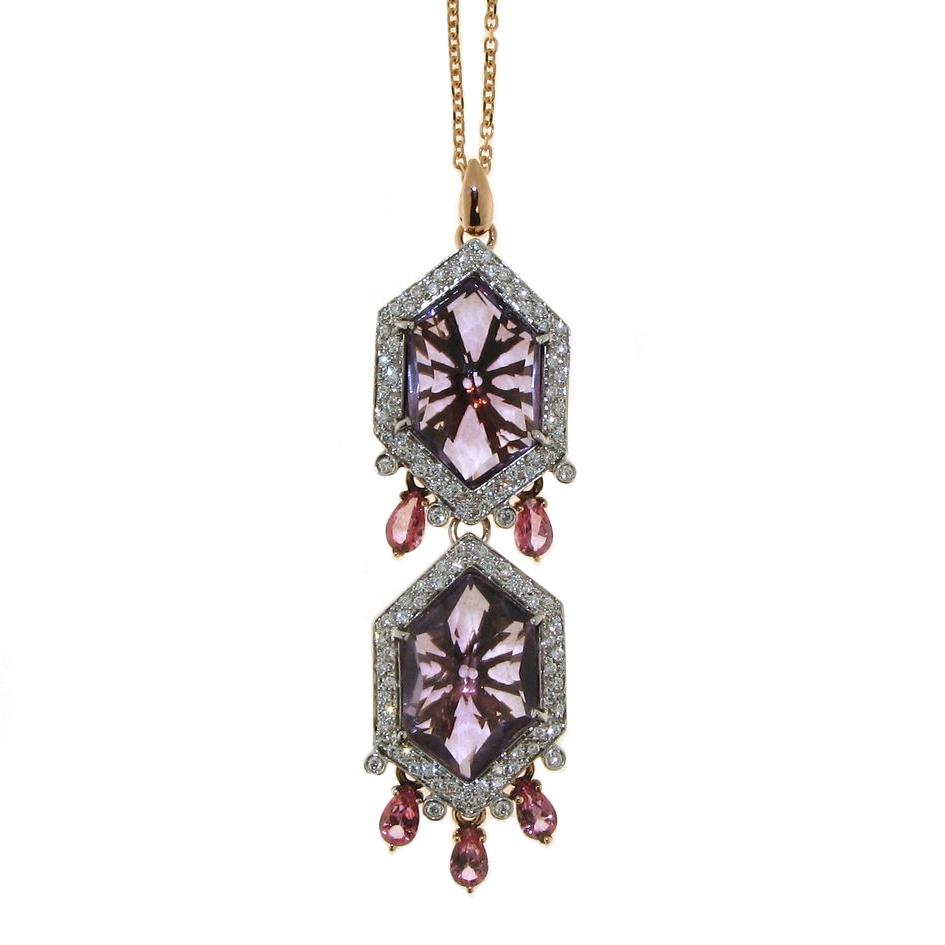 Gold necklace with diamonds, pink topaz and amethyst - GOLD ART