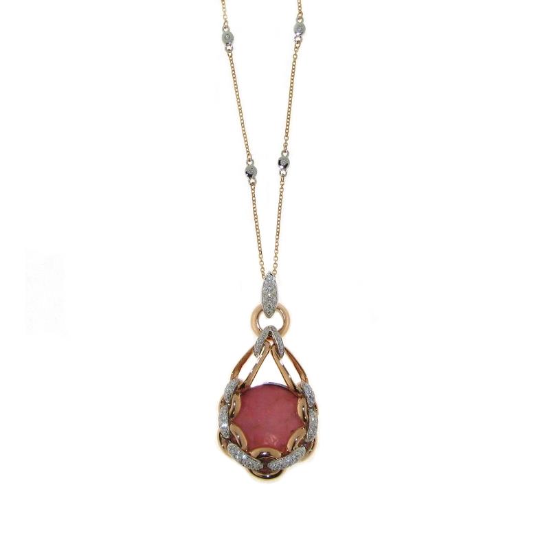 Gold necklace with rhodonite and diamonds - GOLD ART