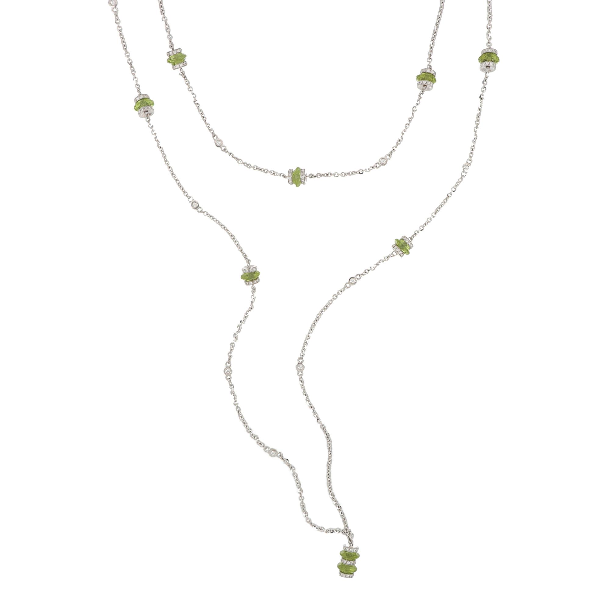 Long gold necklace with diamonds and peridot - GOLD ART