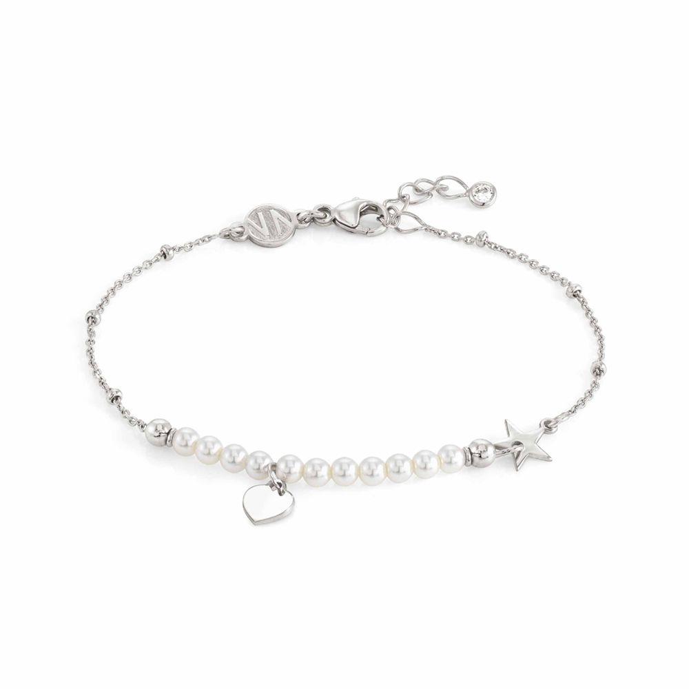 Pulsera Melodie de plata con perlas y corazón. - NOMINATION