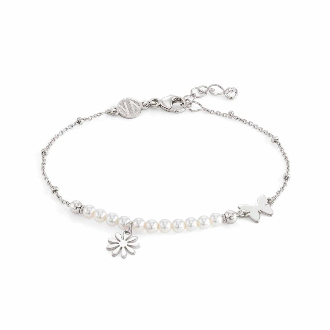 Pulsera Melodie de plata con perlas y flor. - NOMINATION