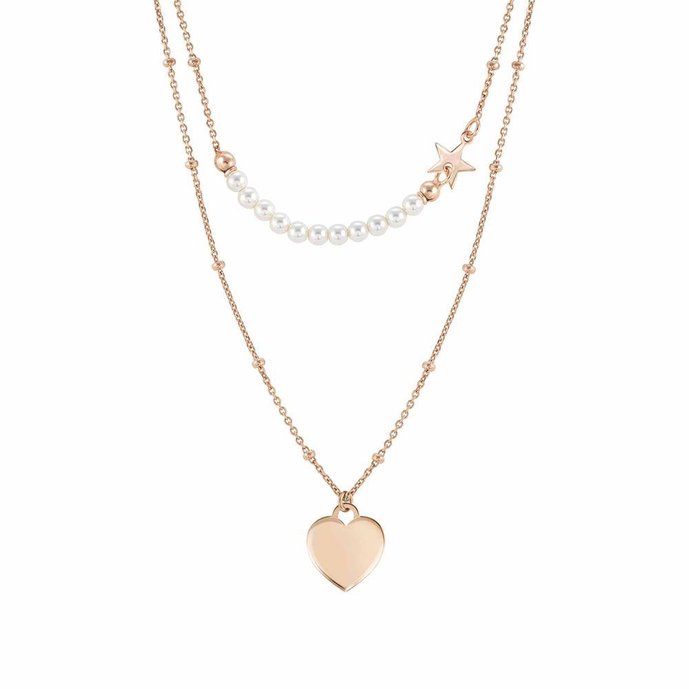 Melodie double strand necklace in pink silver with pearls and heart - NOMINATION