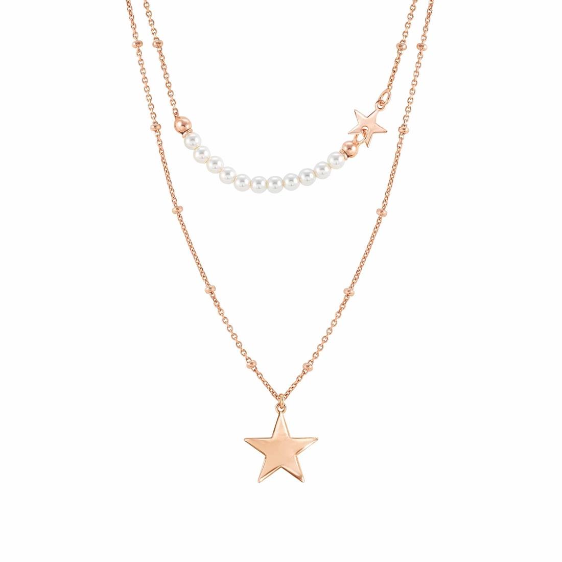 Melodie double strand necklace in pink silver with pearls and star - NOMINATION