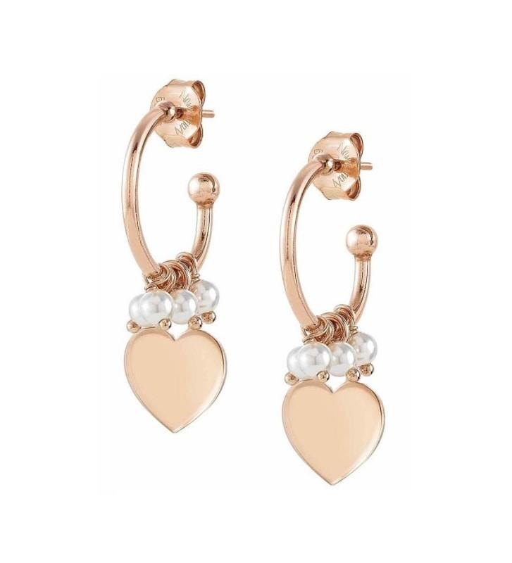 Pendientes semicírculo Melodie en plata rosa con perlas y corazón - NOMINATION