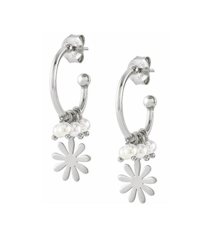 Pendientes semicirculares Melodie de plata con perlas y flor - NOMINATION