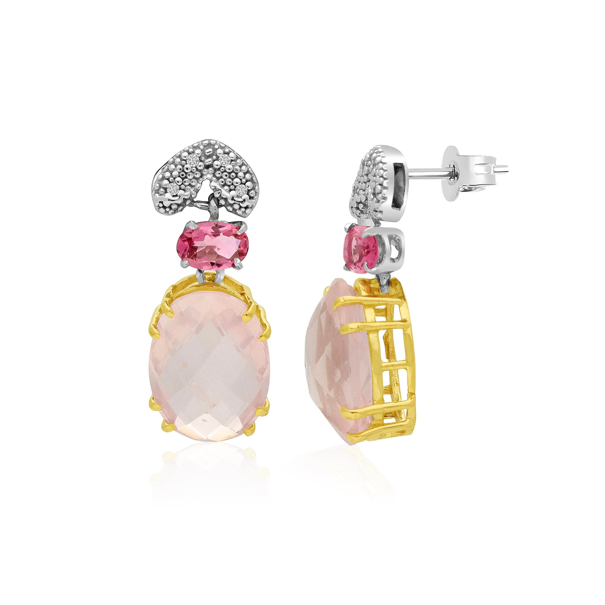 Pendientes en oro rosa y blanco con cuarzo, turmalina y diamantes 0.04ct - STANOPPI