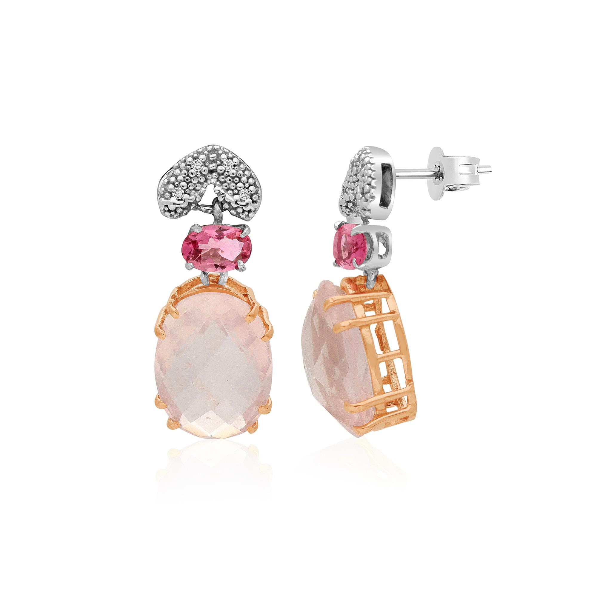 Earrings in rose and white gold with quartz, tourmaline, and diamonds 0.04ct - STANOPPI