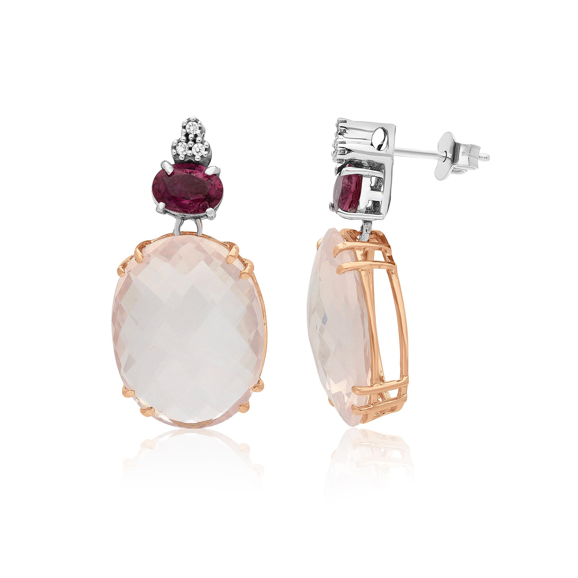 Earrings in rose and white gold with quartz, tourmaline, and diamonds 0.06ct - STANOPPI