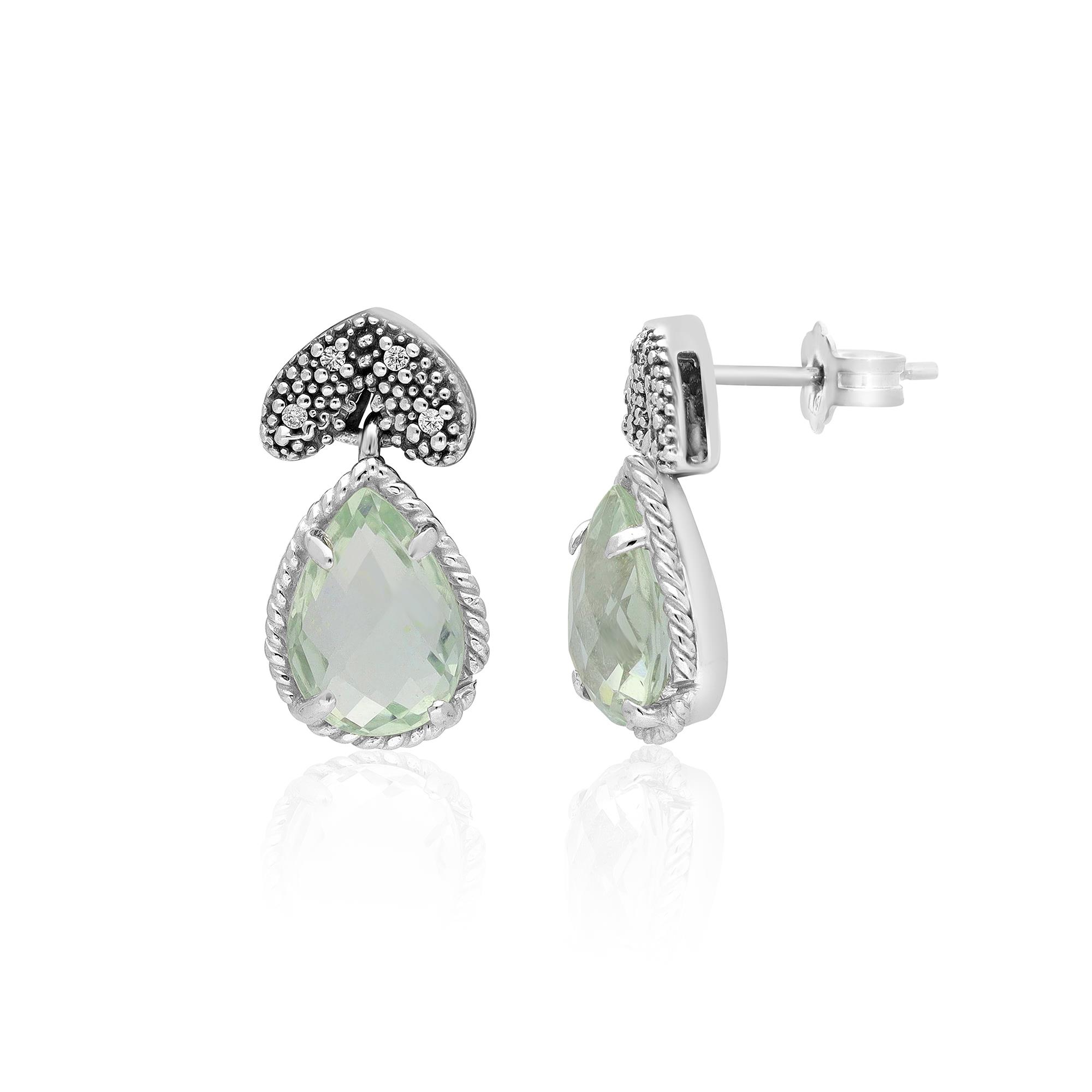 Pendientes en oro blanco con prasiolita y diamantes 0.04ct - STANOPPI