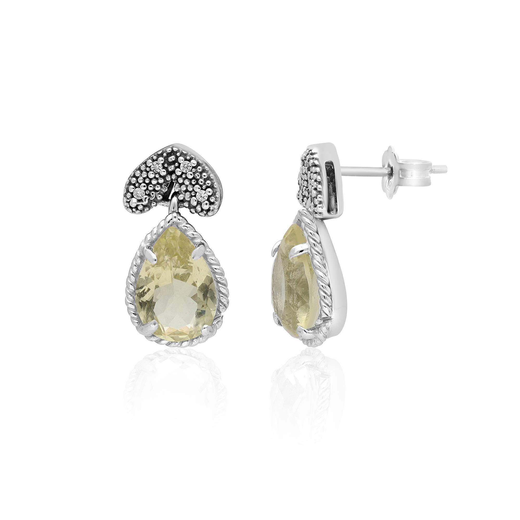 Pendientes en oro blanco con citrino limón y diamantes 0.04ct - STANOPPI