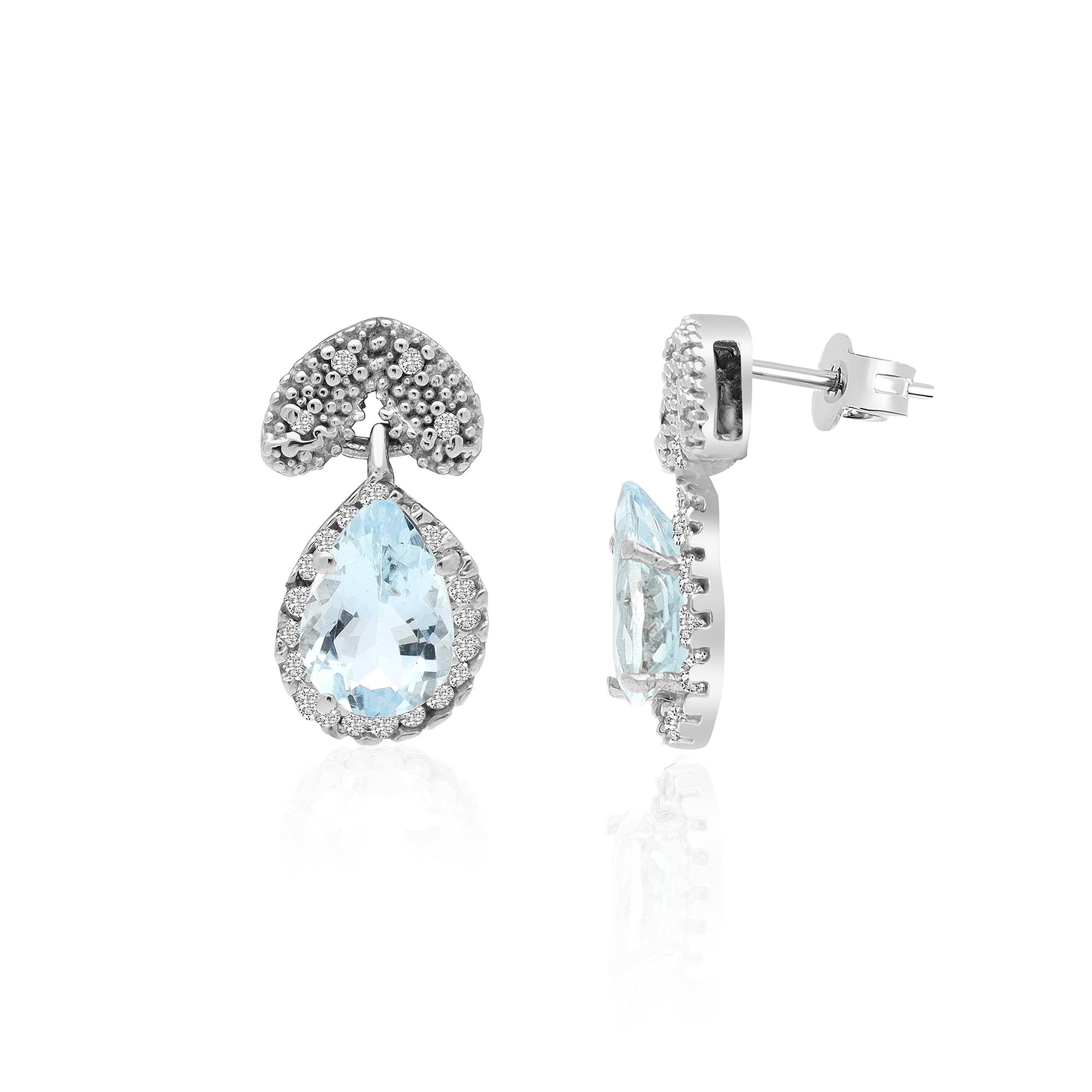 Pendientes en oro blanco con aguamarina y diamantes 0.24ct - STANOPPI