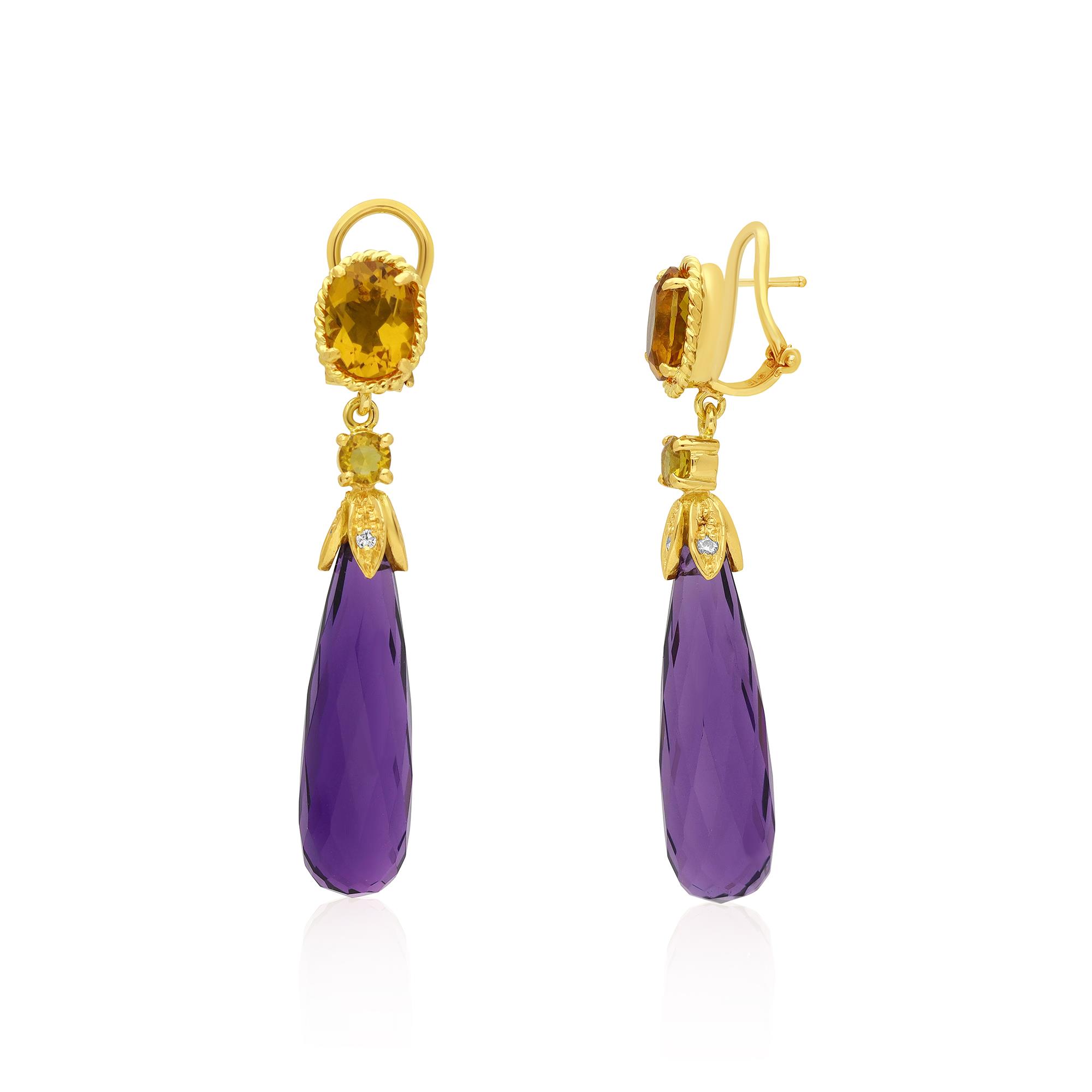 Earrings in yellow gold with citrine, amethyst, and diamonds 0.08ct - STANOPPI