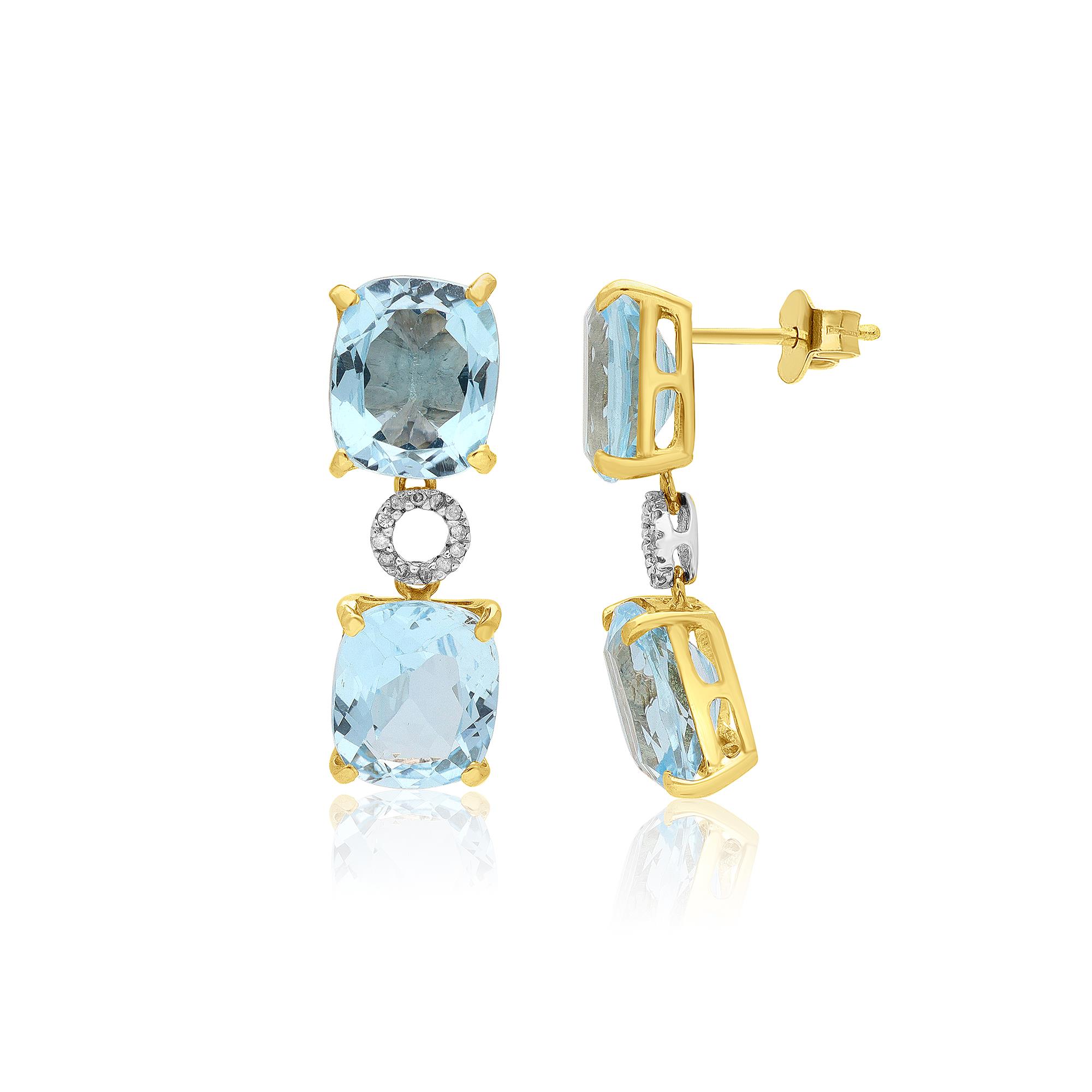 Earrings in rose and white gold with blue topaz and diamonds 0.20ct - STANOPPI