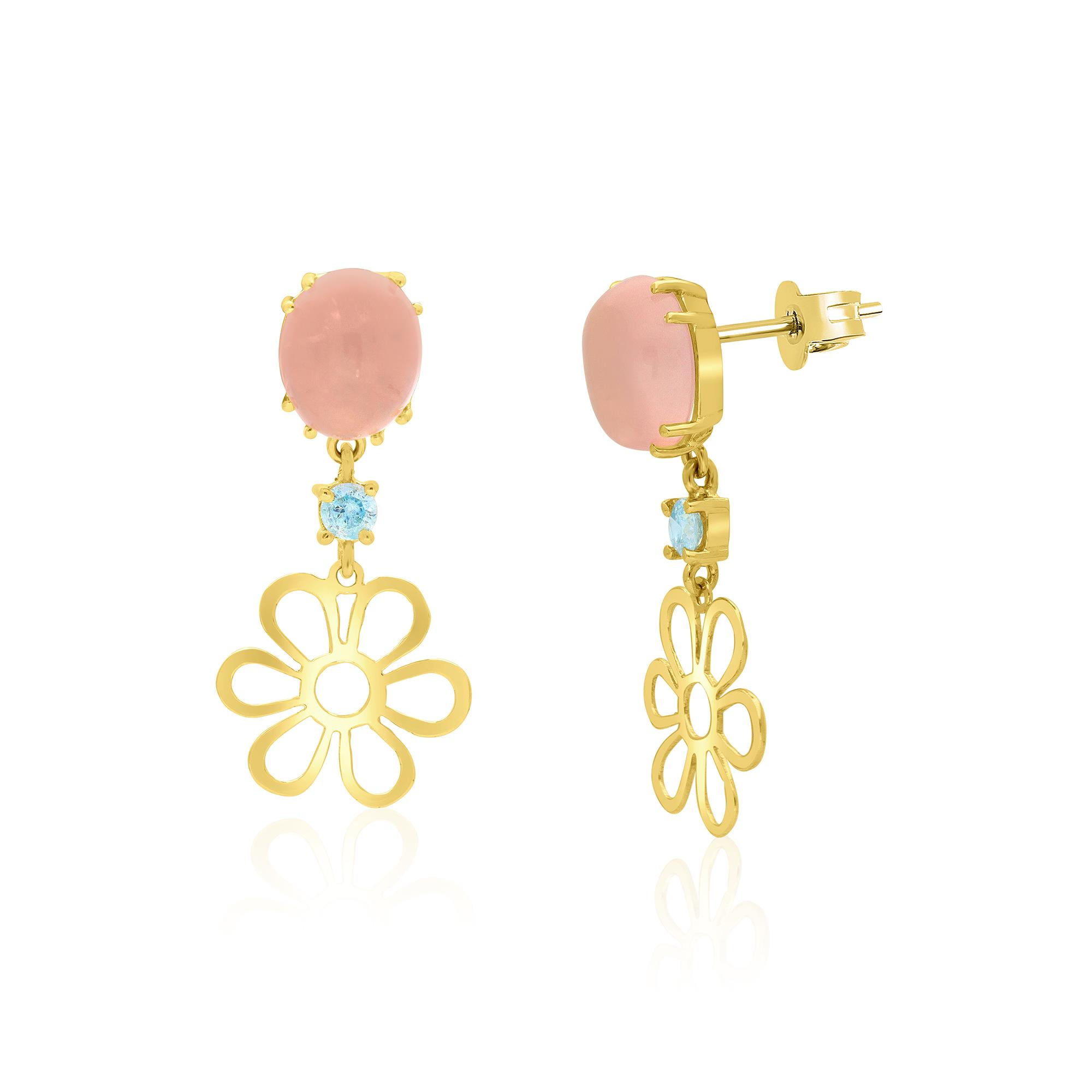 Pendientes en oro amarillo con cuarzo rosa y topacio azul - STANOPPI