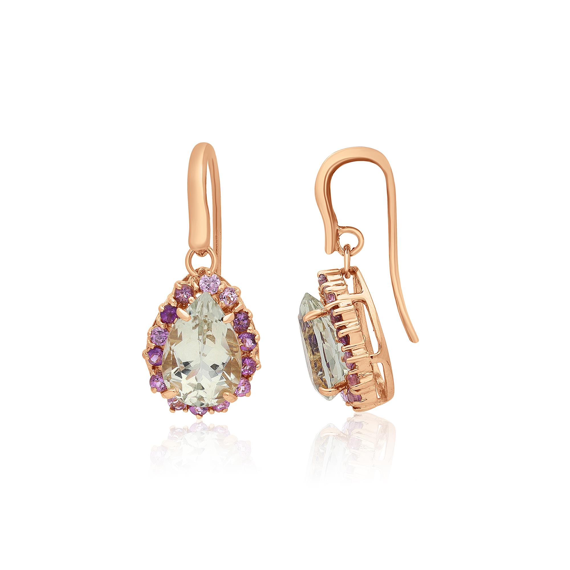 Earrings in rose gold with prasiolite and amethyst - STANOPPI