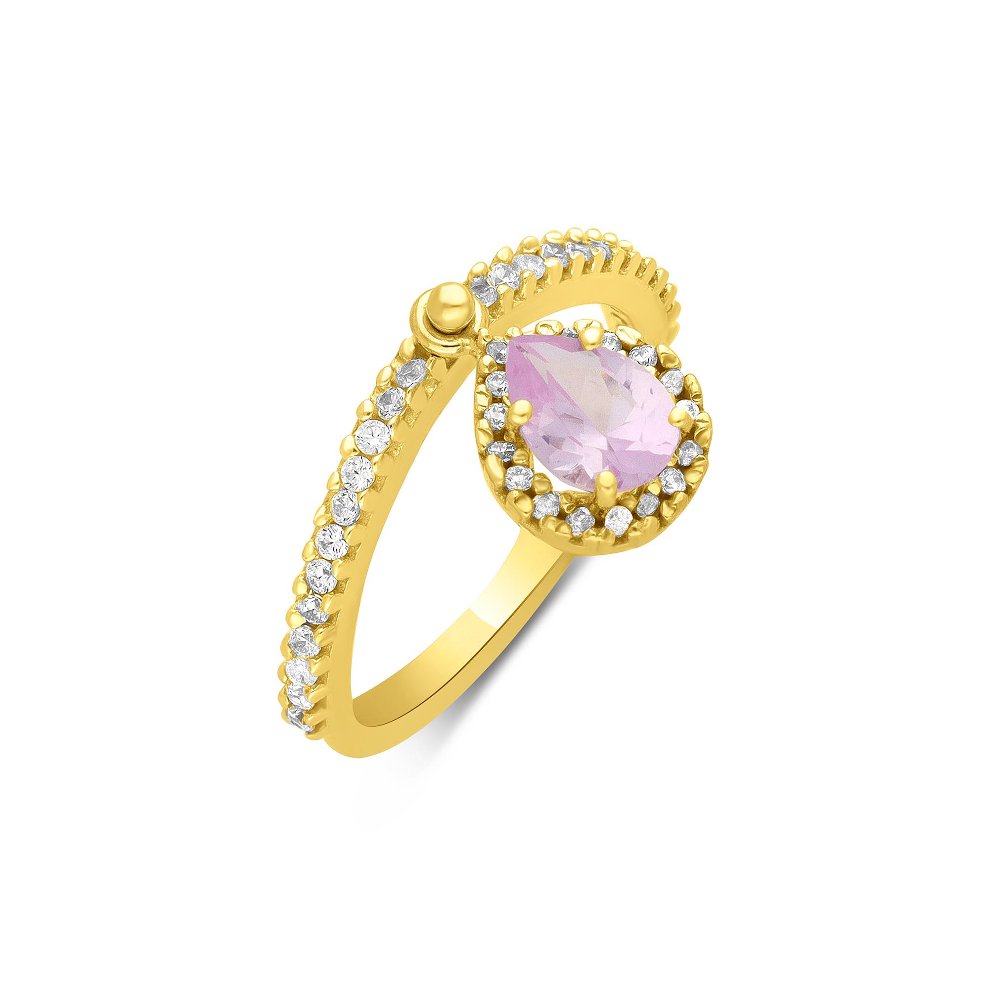 Anillo en oro rosa con cuarzo rosa y circonitas - STANOPPI