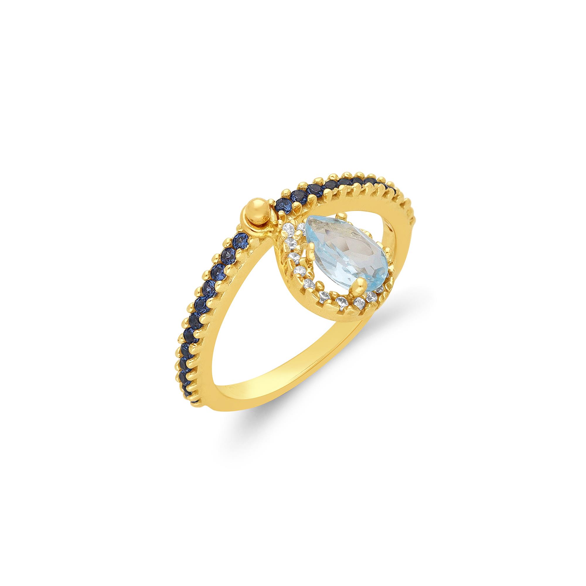 Anello in oro rosa con topazio azzurro, tanzanite e zirconi - STANOPPI