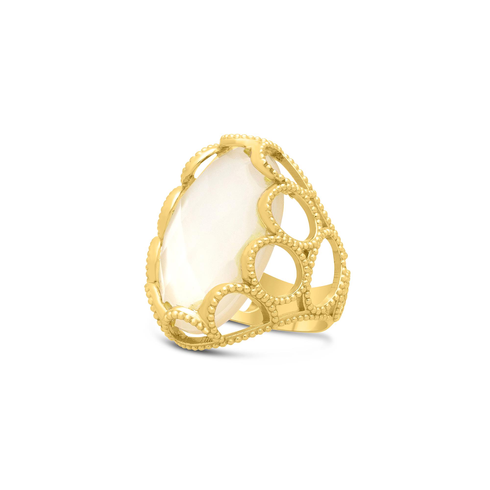 Anello in oro rosa con quarzo bianco e mop - STANOPPI