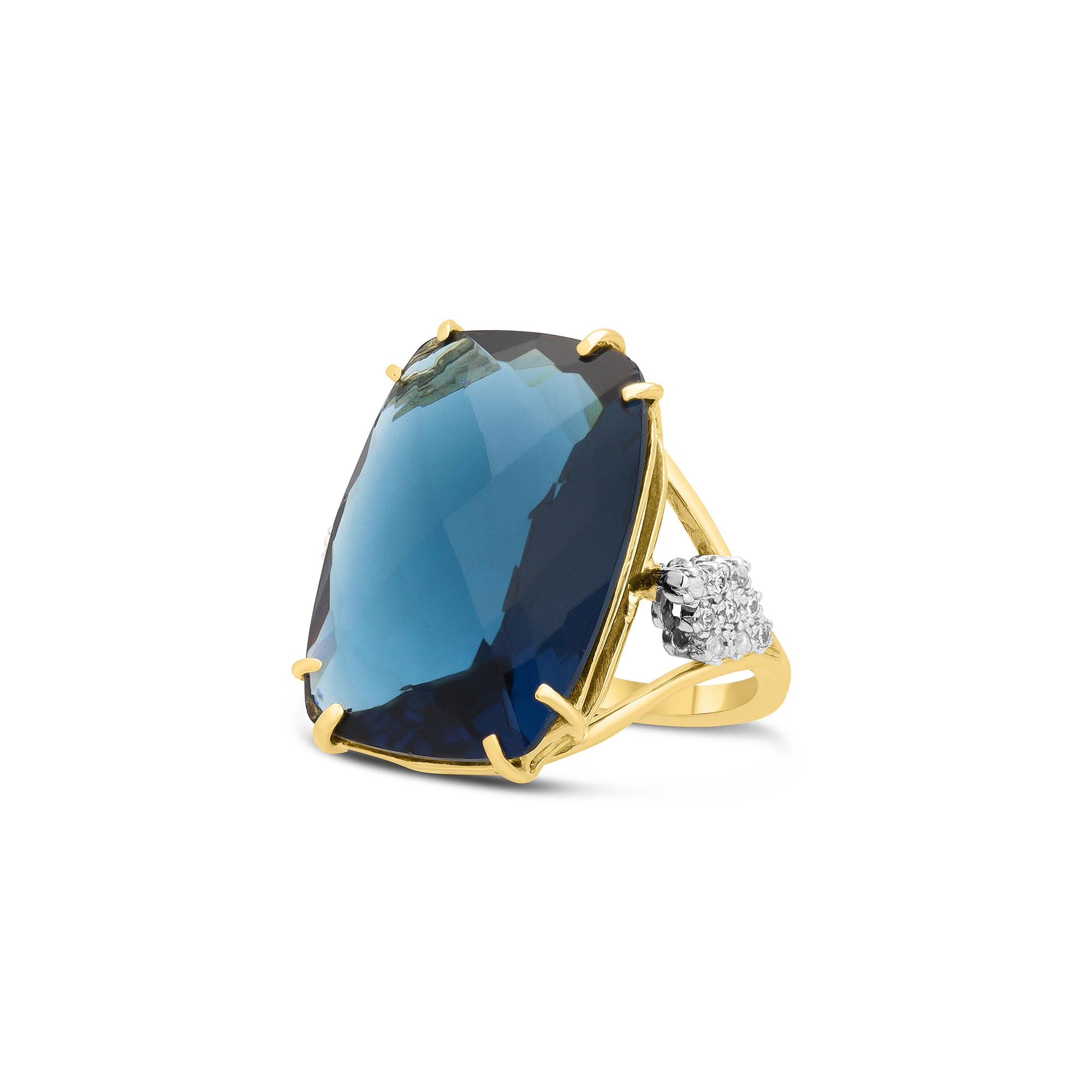 Anillo en oro amarillo con cuarzo azul London y circonitas - STANOPPI