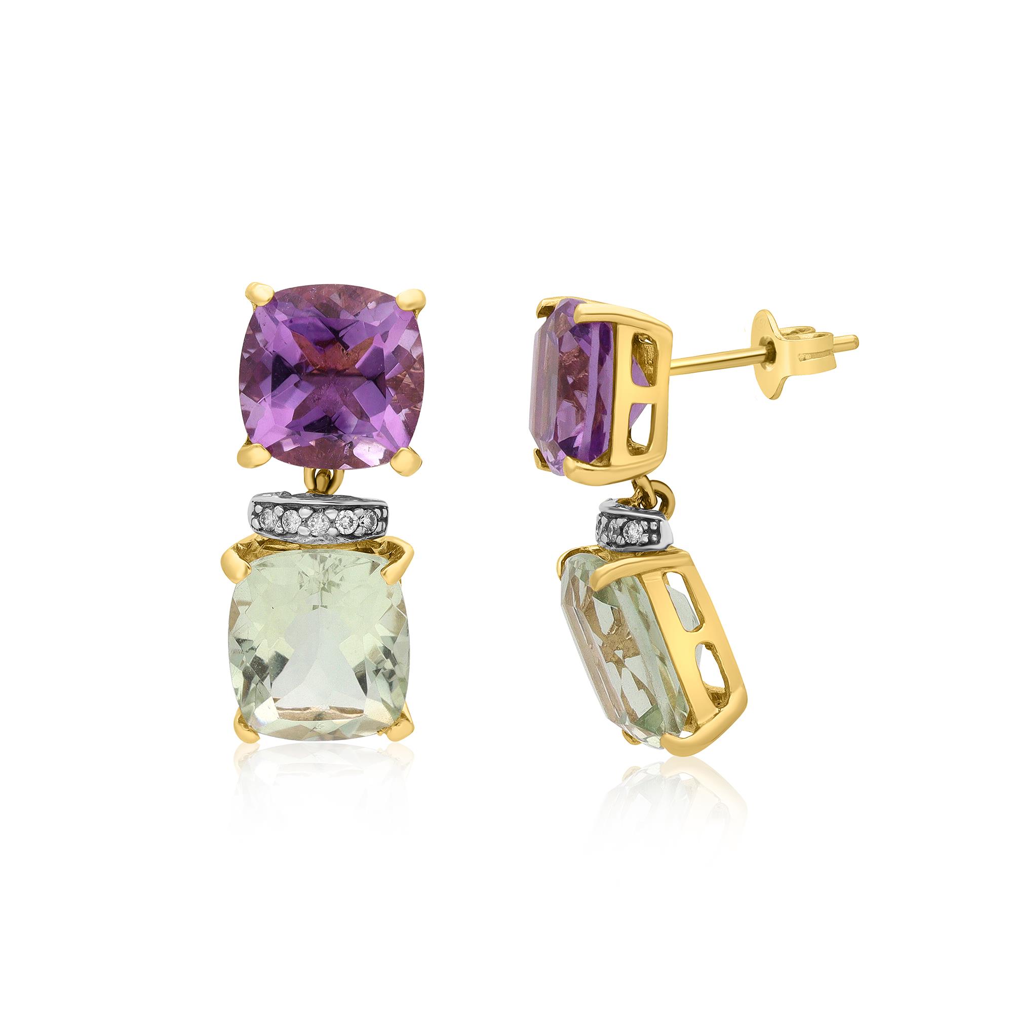 Pendientes en oro rosa y blanco con amatista, prasiolita y diamantes 0.10ct - STANOPPI