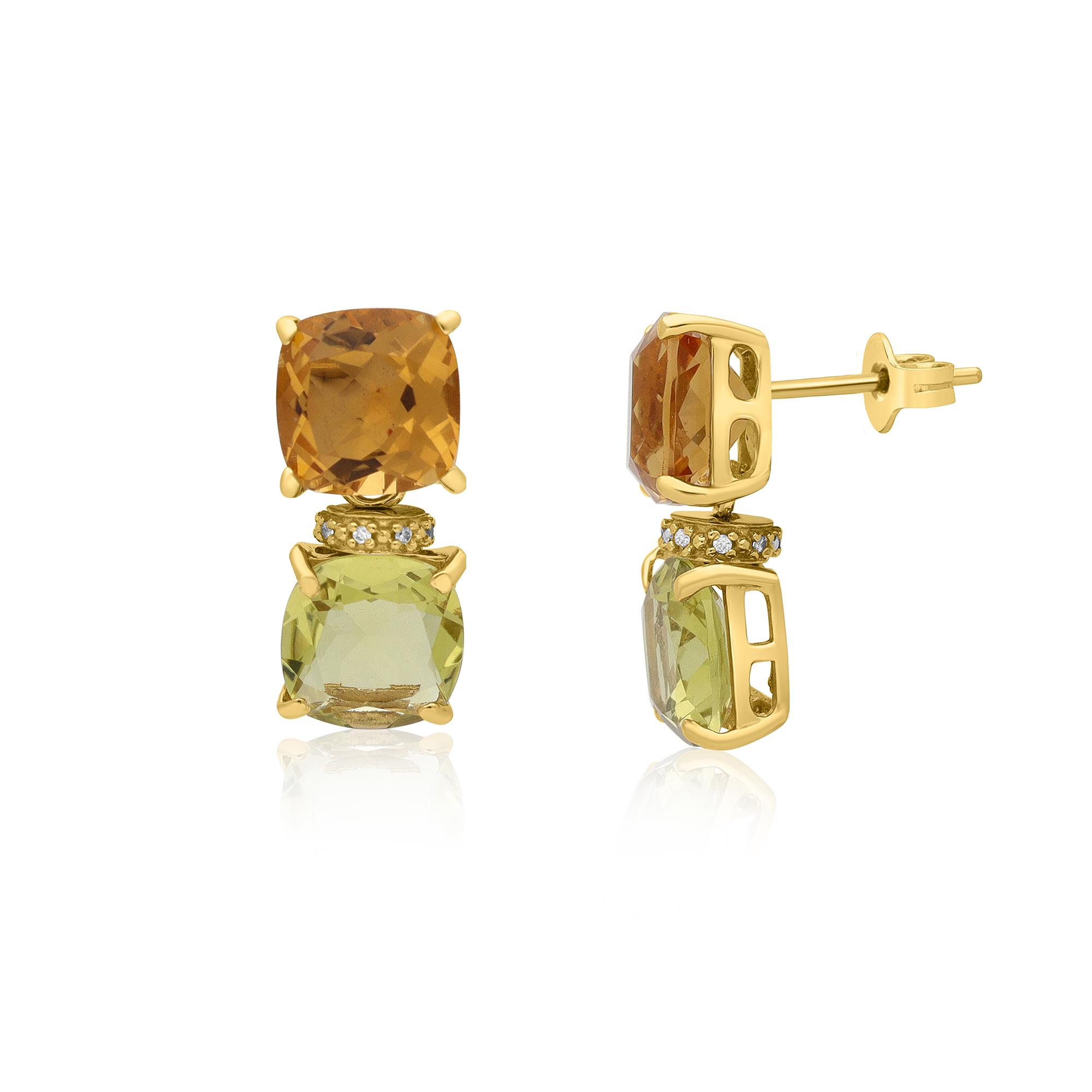 Pendientes en oro rosa y blanco con citrino, cuarzo limón y diamantes 0.10ct - STANOPPI