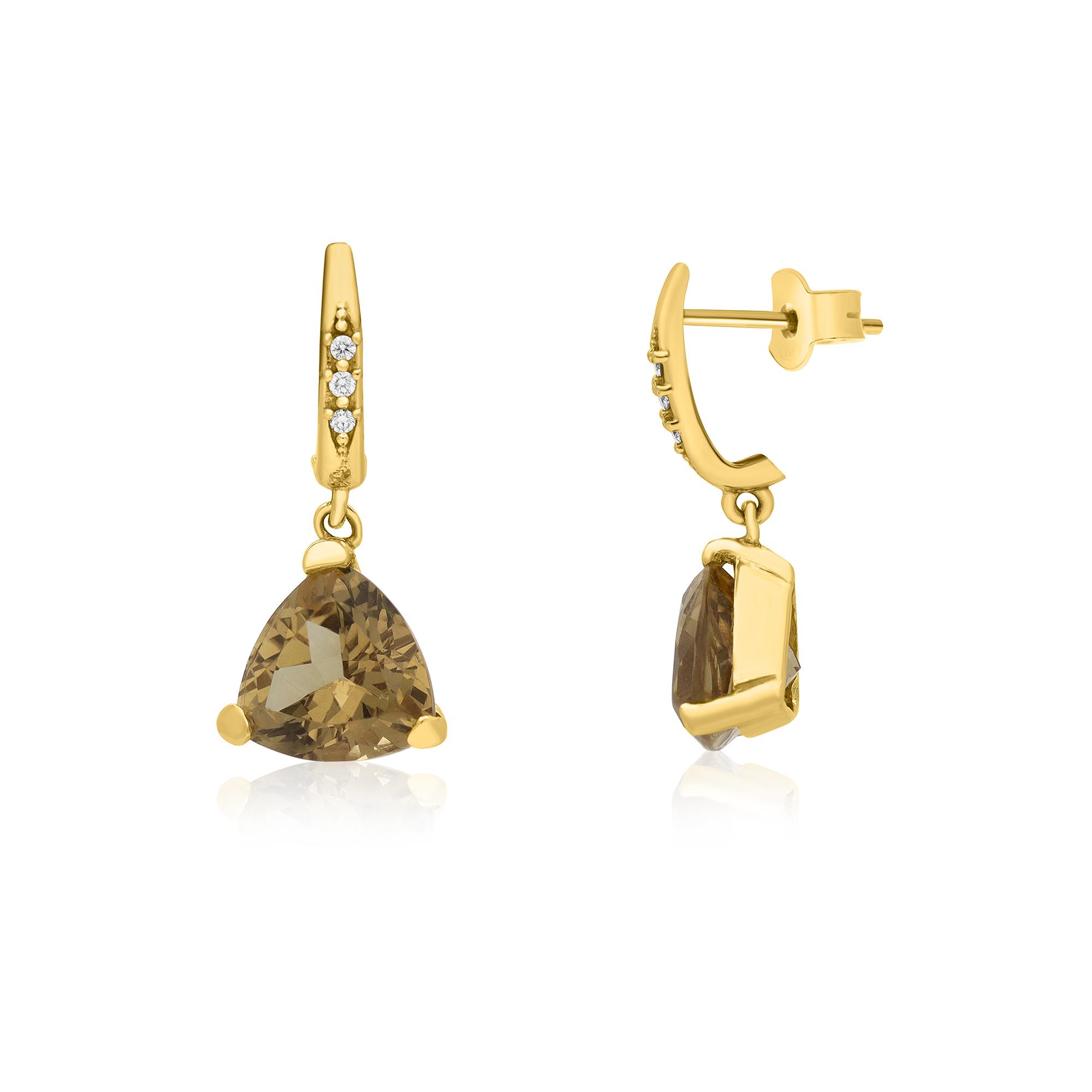 Pendientes en oro amarillo con cuarzo ahumado y diamantes 0.06ct - STANOPPI