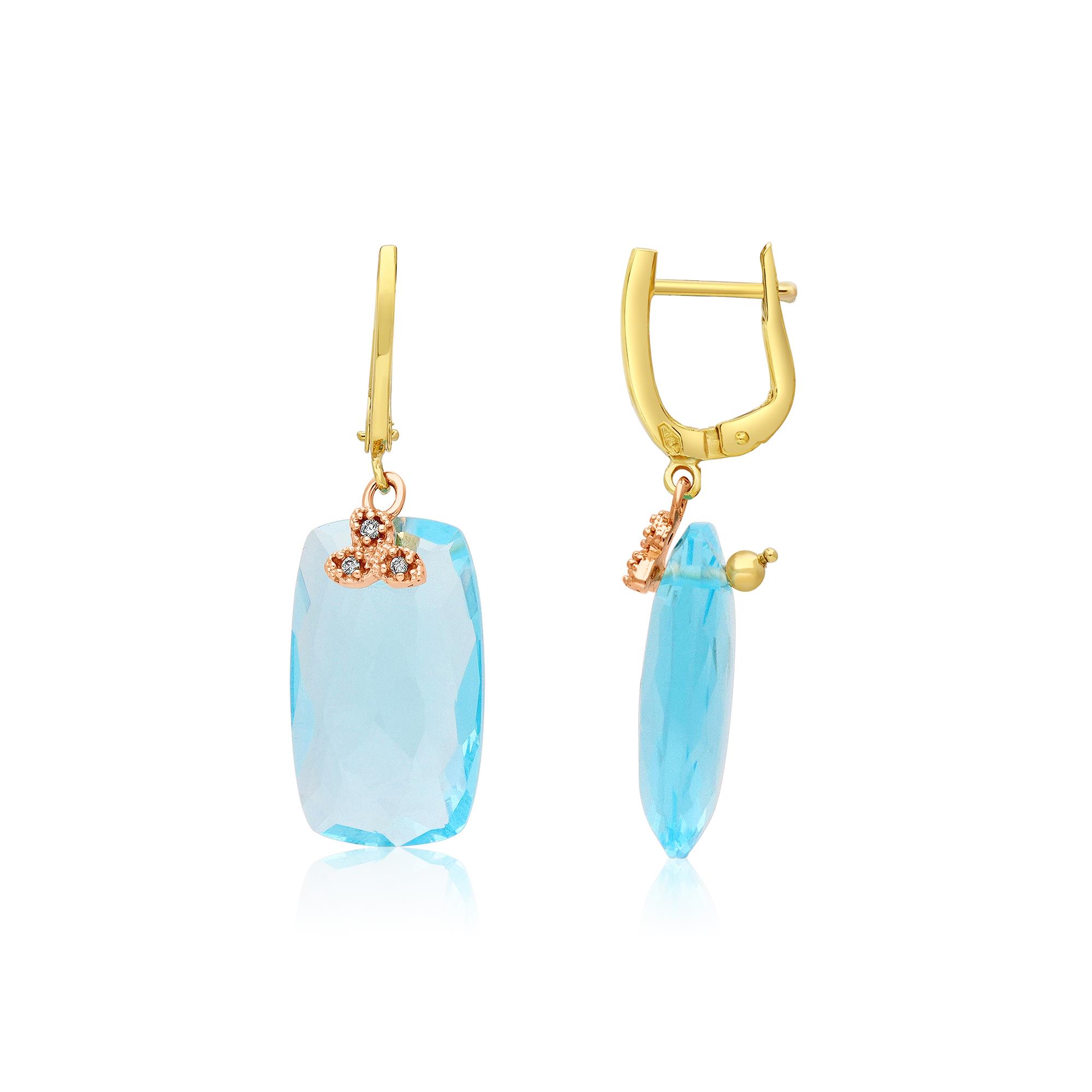 Earrings in rose gold with blue topaz and diamonds 0.06ct - STANOPPI