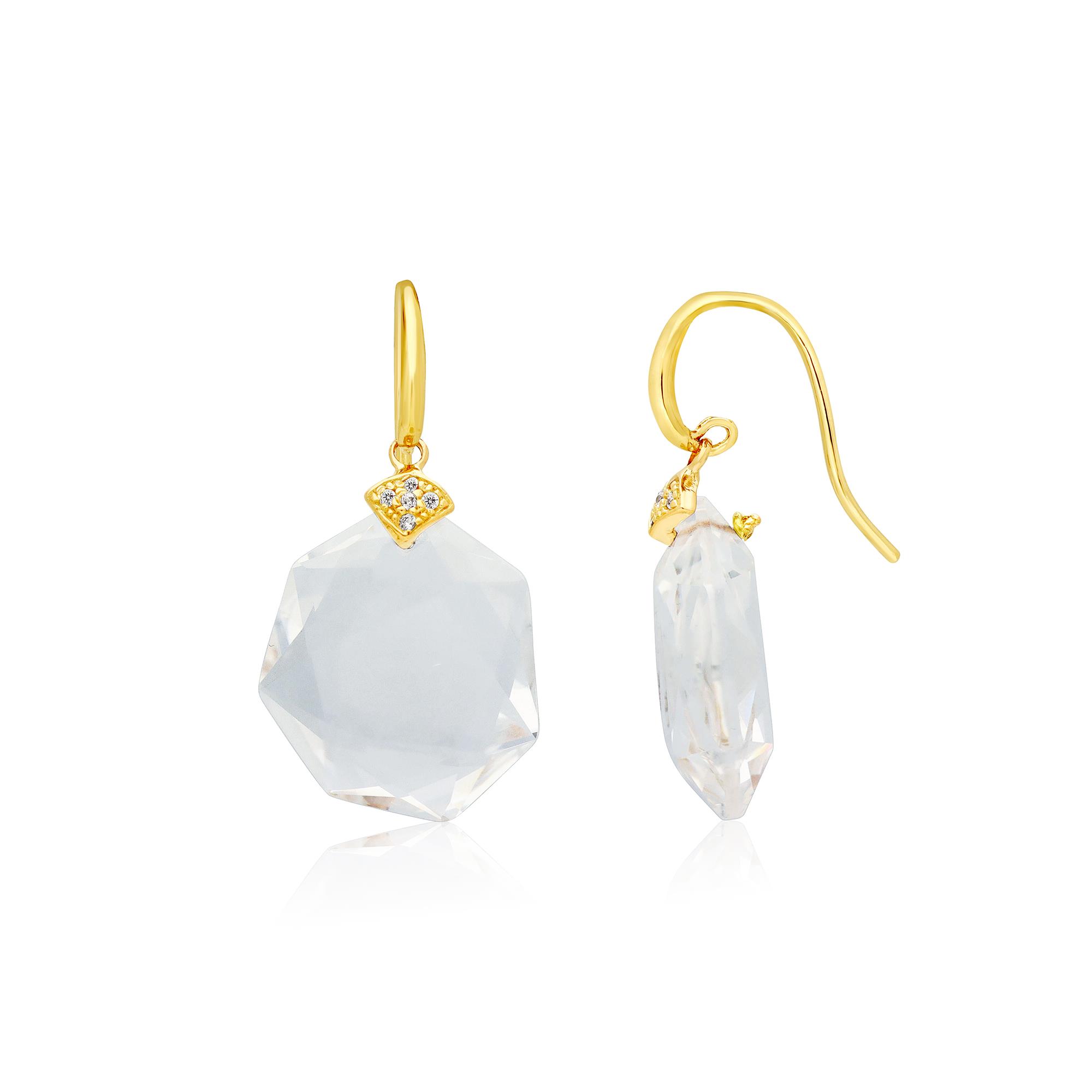 Pendientes en oro amarillo con cuarzo rutilado y diamantes 0.10ct - STANOPPI